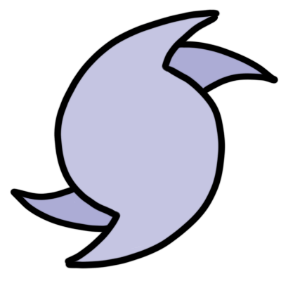 a light mauve cyclone shape with four arms, the second set of arms getting darker.